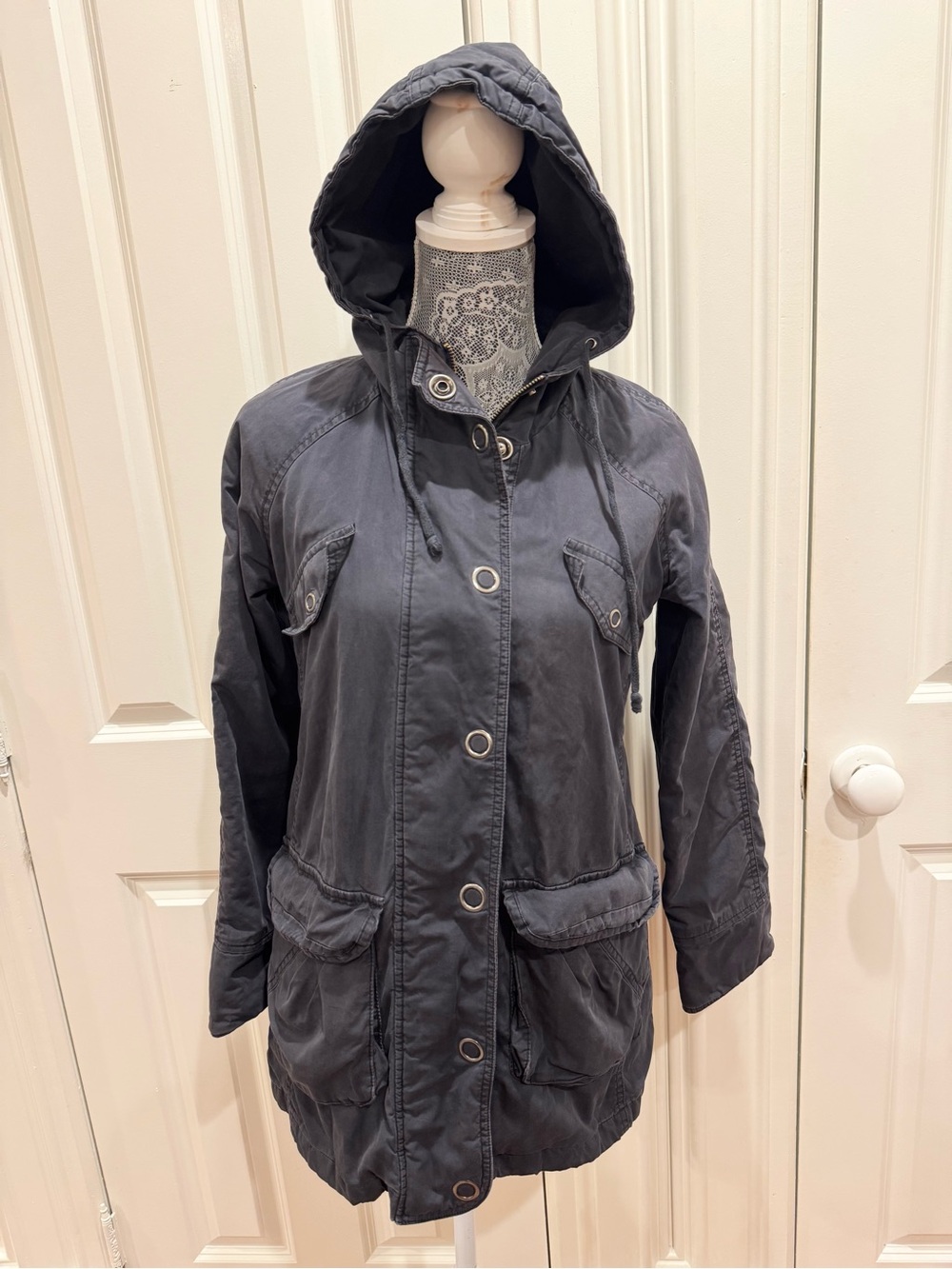 Womanās Hooded Lined Utility Jacket - Slate Blue Sz. S Outdoors Cargo Fall